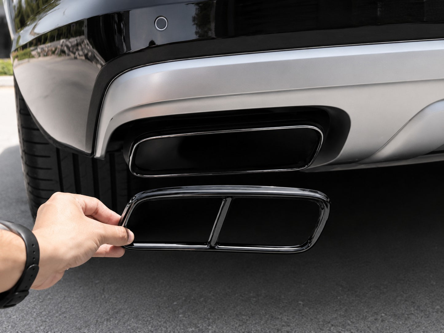 Auspuffblenden für Audi Q7 2016–2019 Auspuff Edelstahl Schwarz Hochglanz 4M